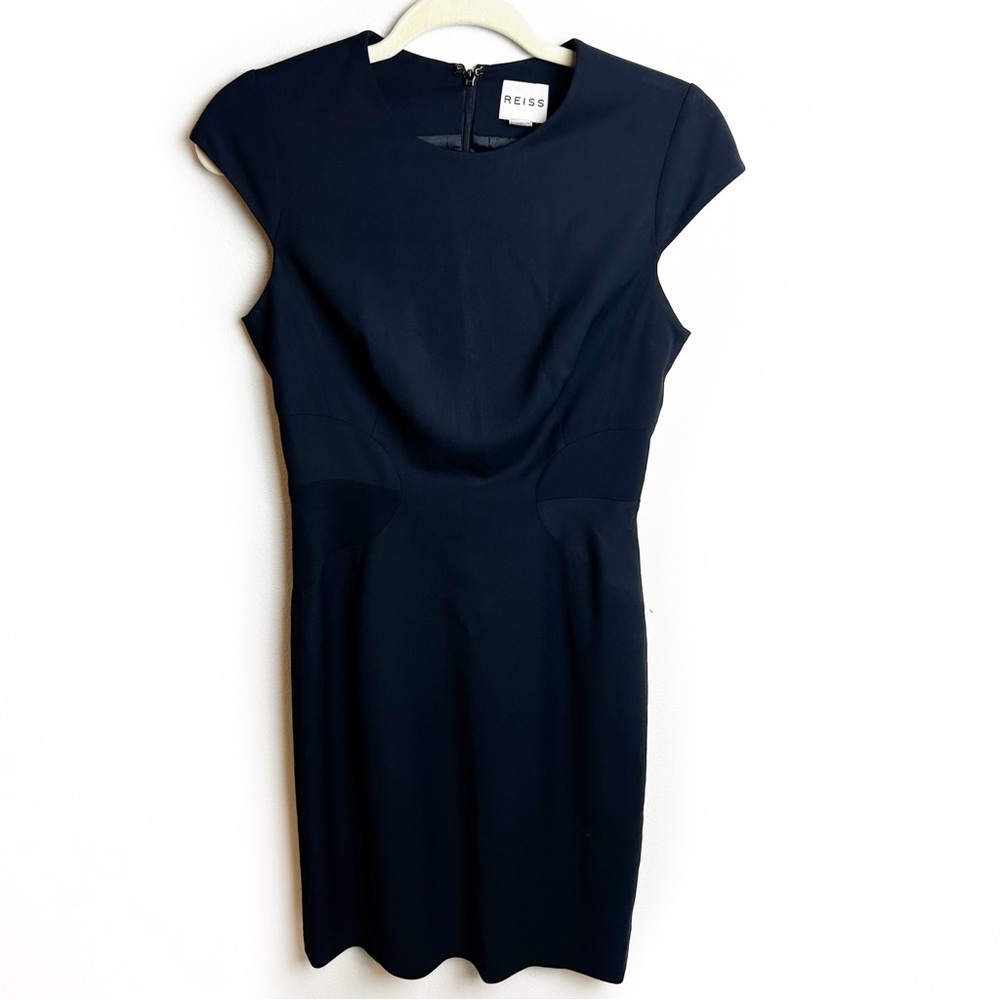 REISS Lee Dress black cap sleeve pencil mini wool blend size: 4